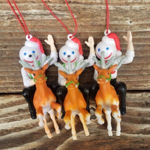 (3) Jack In The Box Ornaments- Jack In The Box Riding A Reindeer